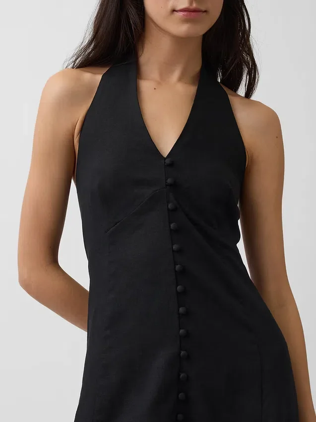 Robe longue dos nu en mélange de lin