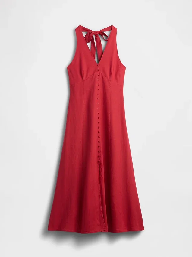 Robe longue dos nu en mélange de lin