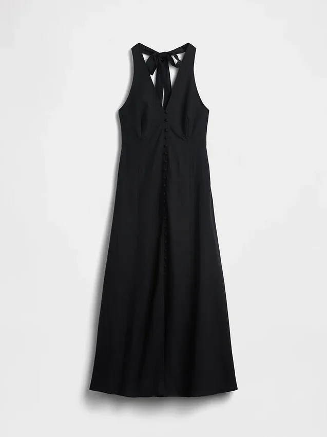 Robe longue dos nu en mélange de lin