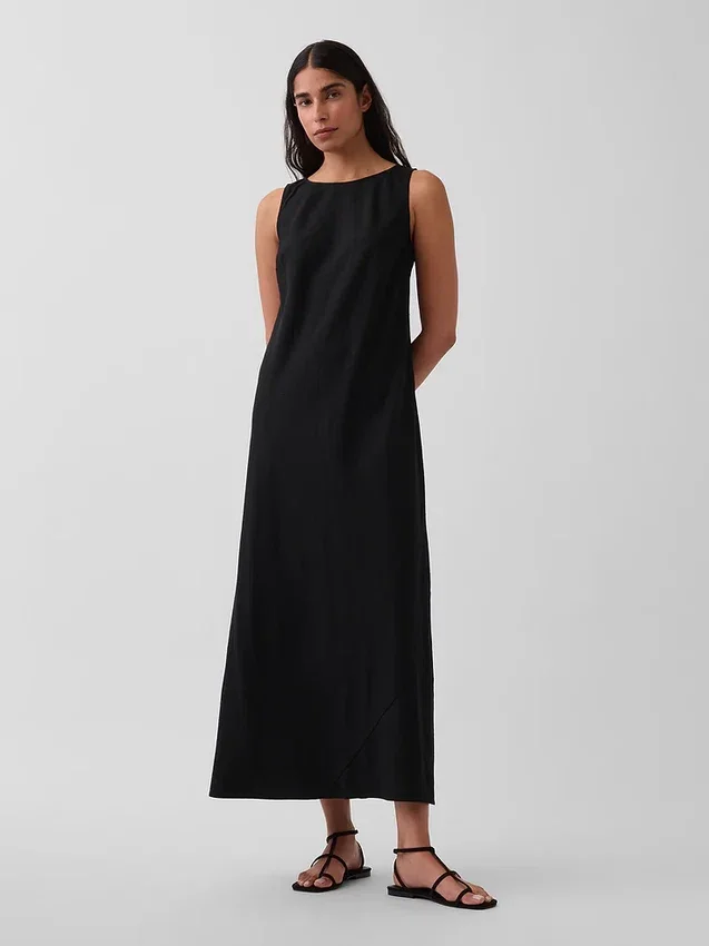 Robe longue droite en mélange de lin