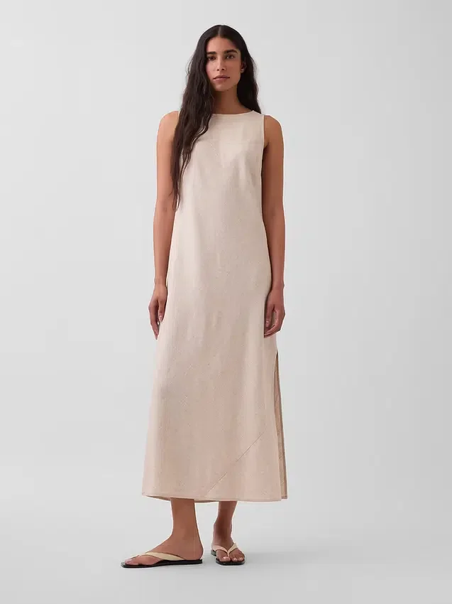 Robe longue droite en mélange de lin