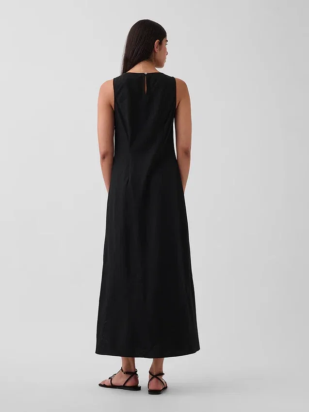 Robe longue droite en mélange de lin