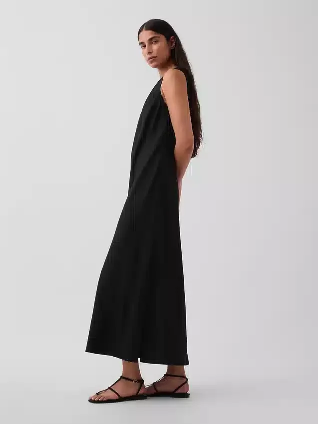 Robe longue droite en mélange de lin