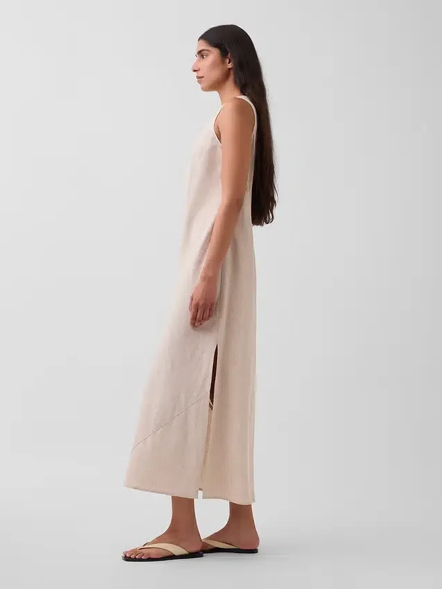 Robe longue droite en mélange de lin