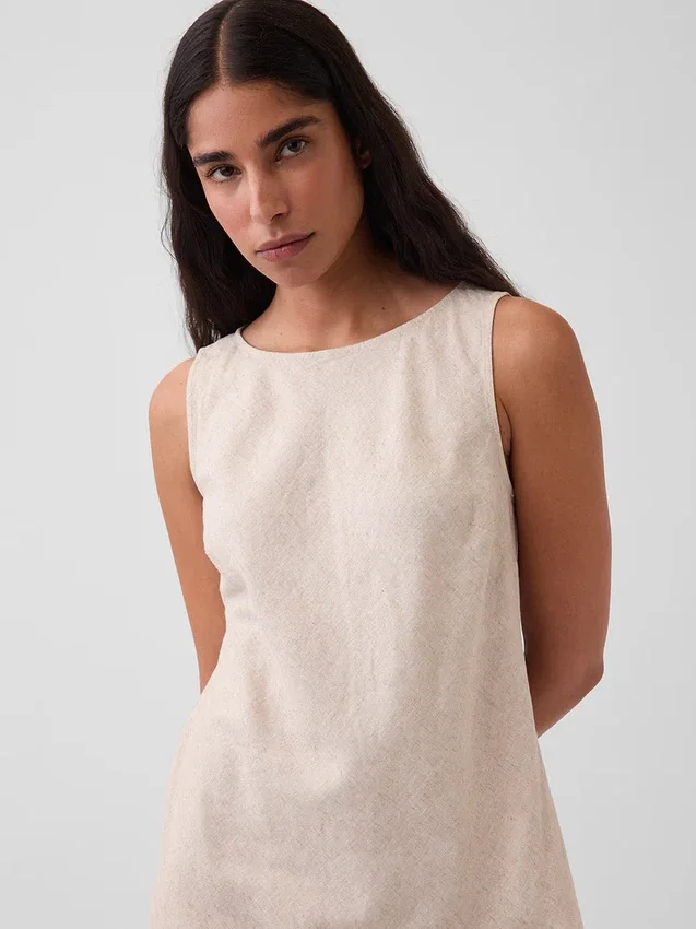 Robe longue droite en mélange de lin