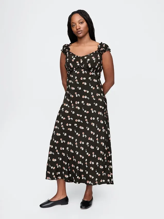 Robe longue en crêpe à encolure en cœur