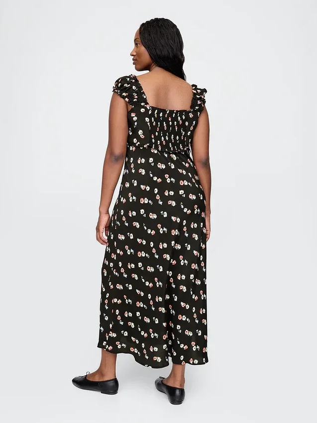Robe longue en crêpe à encolure en cœur