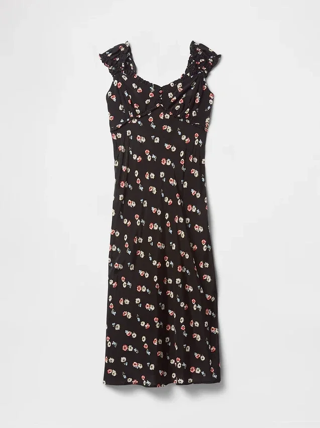 Robe longue en crêpe à encolure en cœur