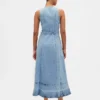 Robe longue en denim à boutons sur le devant et ceinture à nouer