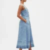 Robe longue en denim à boutons sur le devant et ceinture à nouer