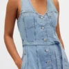 Robe longue en denim à boutons sur le devant et ceinture à nouer