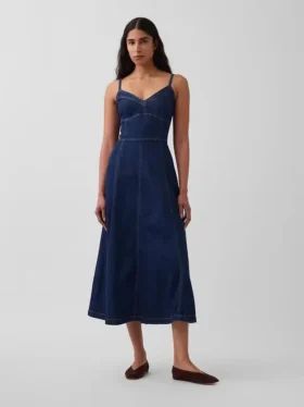 Robe longue en denim à coutures corsetées