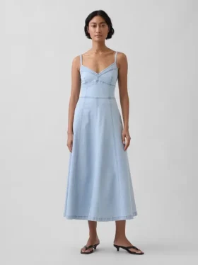 Robe longue en denim à coutures corsetées