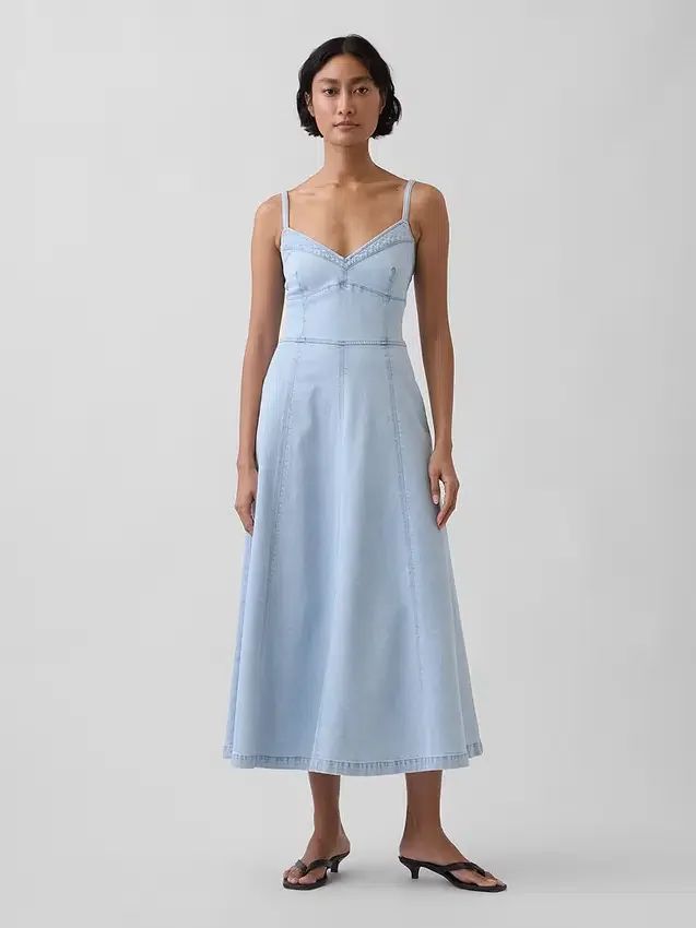 Robe longue en denim à coutures corsetées