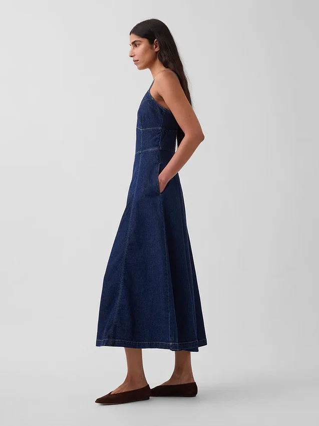Robe longue en denim à coutures corsetées