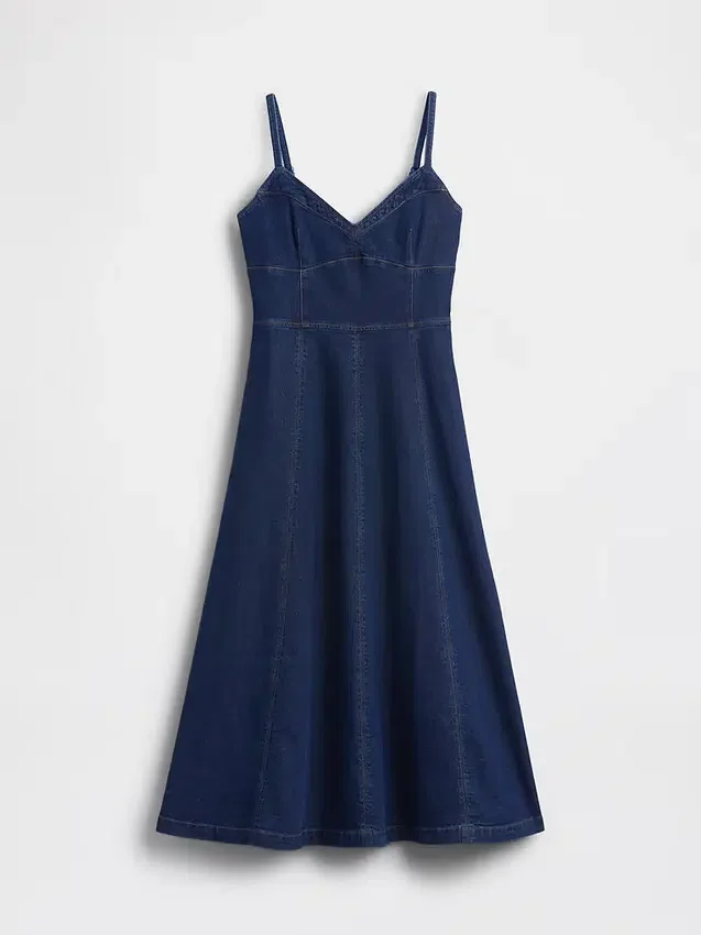 Robe longue en denim à coutures corsetées