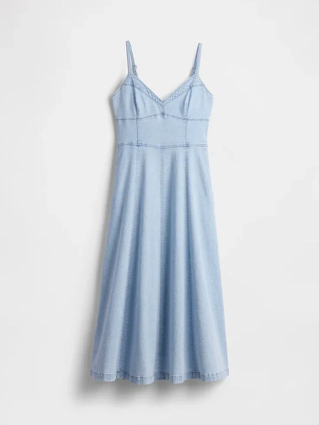 Robe longue en denim à coutures corsetées