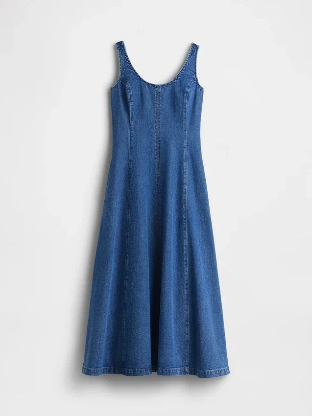 Robe longue en denim à encolure dégagée