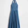 Robe longue en denim à nouer dans le dos