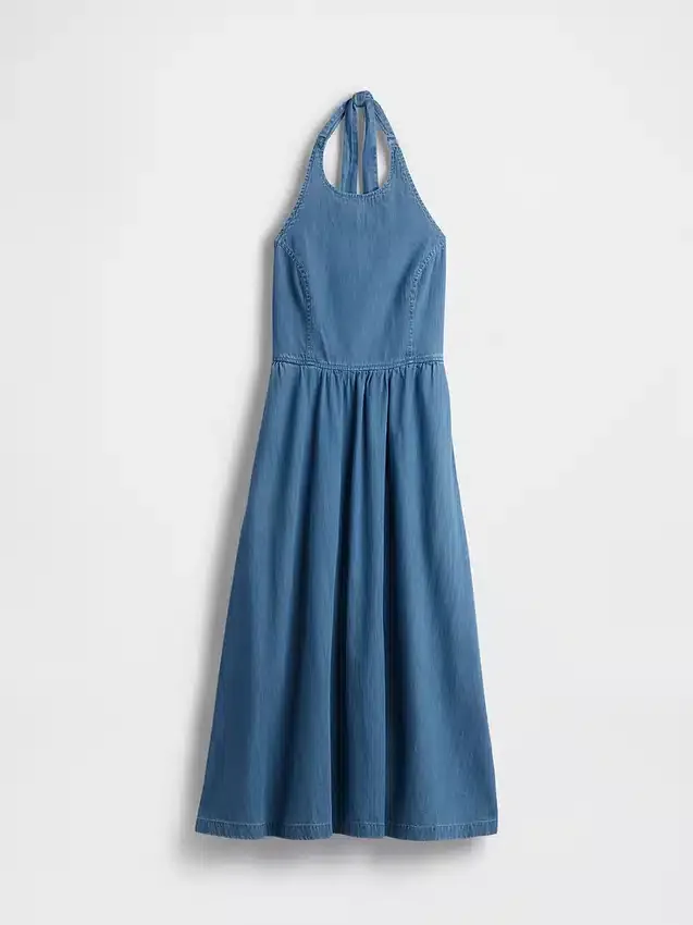 Robe longue en denim à nouer dans le dos