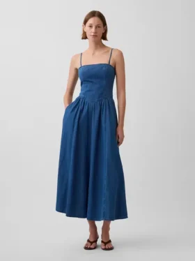Robe longue en denim sans bretelles