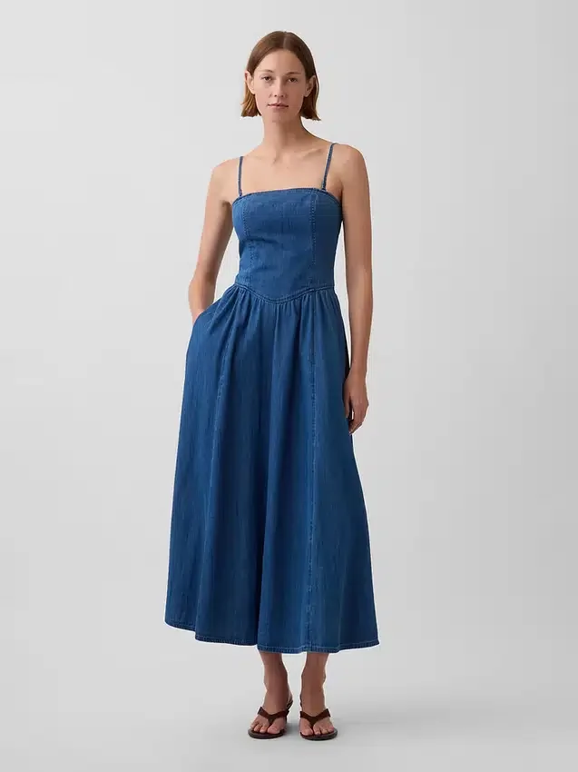 Robe longue en denim sans bretelles