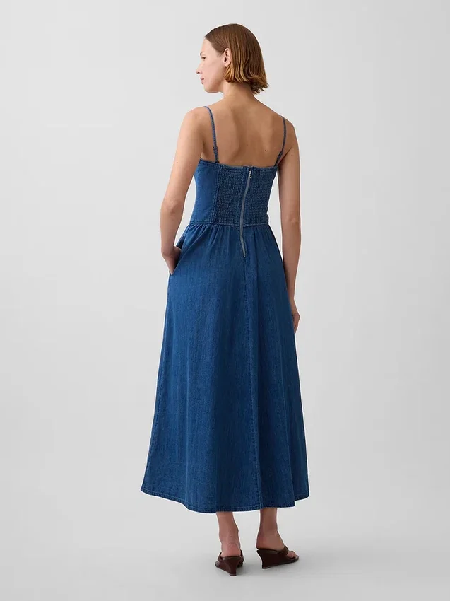 Robe longue en denim sans bretelles