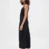 Robe longue en denim ultra-doux avec fermeture éclair sur le devant