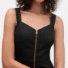 Robe longue en denim ultra-doux avec fermeture éclair sur le devant
