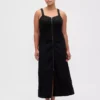 Robe longue en denim ultra-doux avec fermeture éclair sur le devant