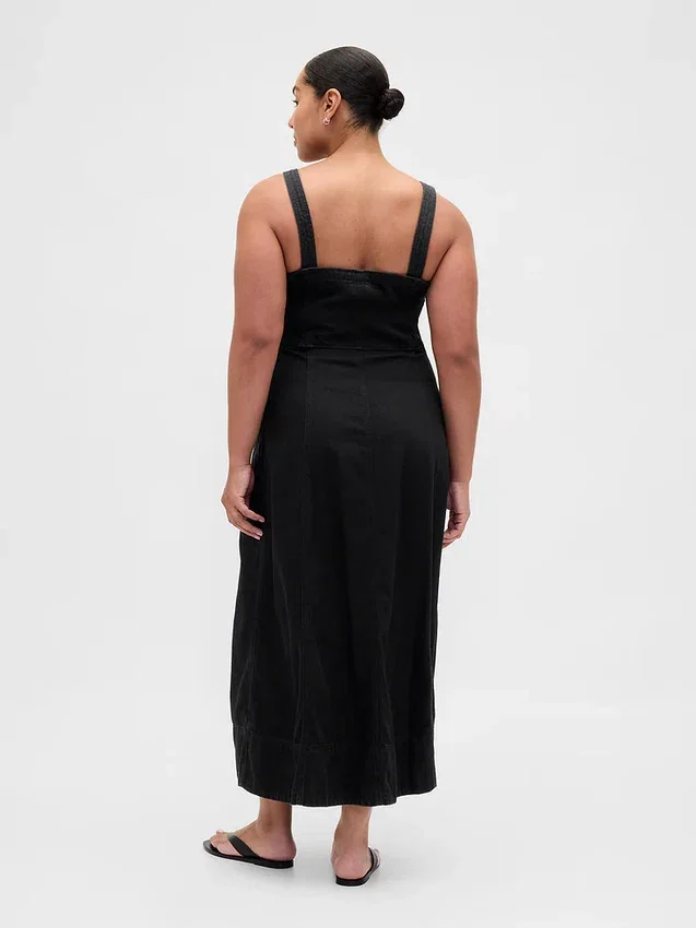 Robe longue en denim ultra-doux avec fermeture éclair sur le devant