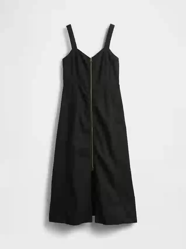 Robe longue en denim ultra-doux avec fermeture éclair sur le devant