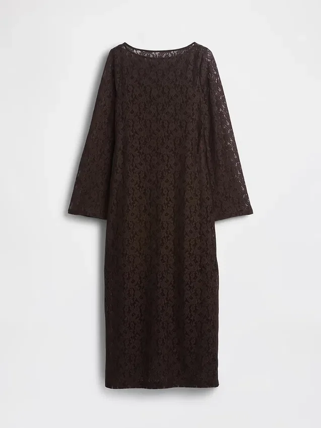 Robe longue en dentelle à manches cloche