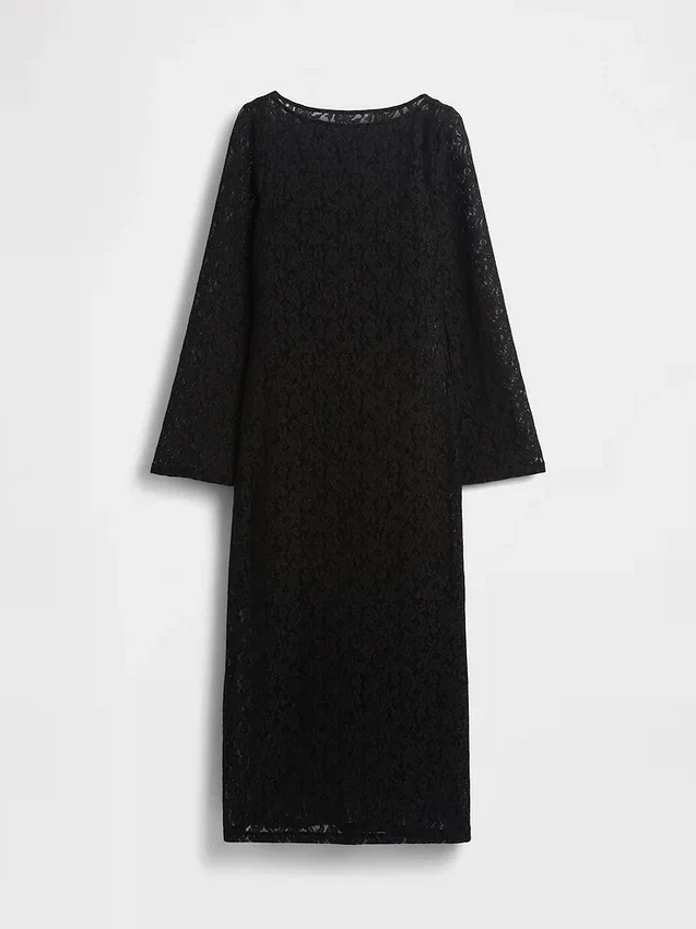 Robe longue en dentelle à manches cloche