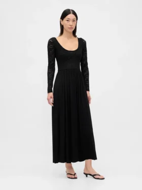 Robe longue en mélange de matières