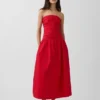 Robe longue en popeline à taille basse