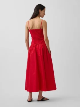 Robe longue en popeline à taille basse