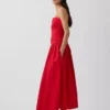 Robe longue en popeline à taille basse