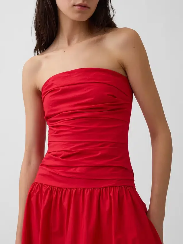 Robe longue en popeline à taille basse