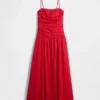 Robe longue en popeline à taille basse