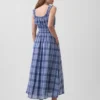 Robe longue en voile à carreaux avec taille smockée