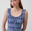 Robe longue en voile à carreaux avec taille smockée