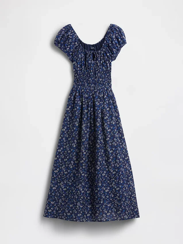 Robe longue en voile à taille smockée