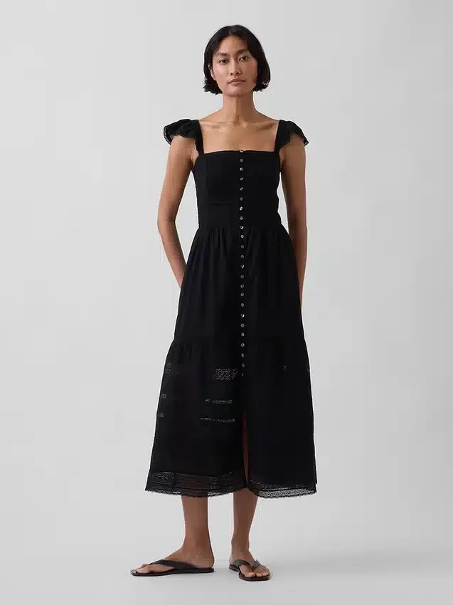 Robe longue en voile à volants en dentelle