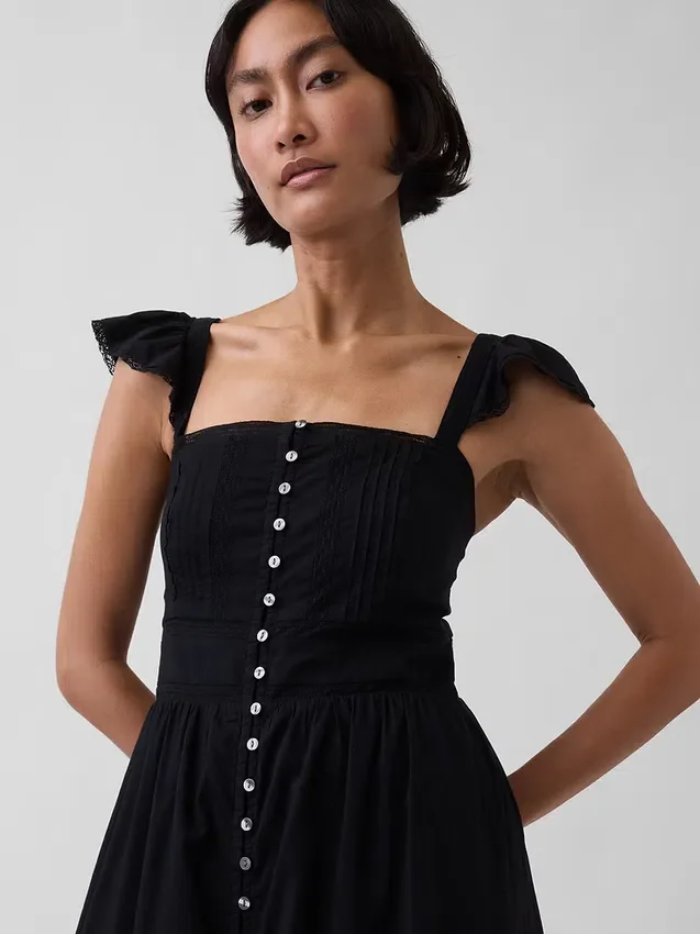 Robe longue en voile à volants en dentelle