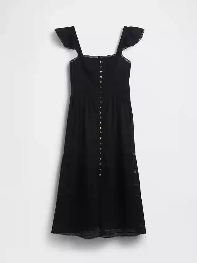 Robe longue en voile à volants en dentelle