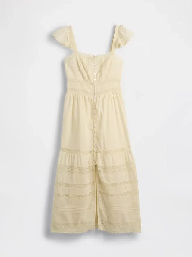 Robe longue en voile à volants en dentelle