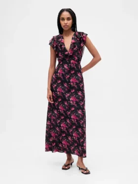Robe longue à encolure en V et volants