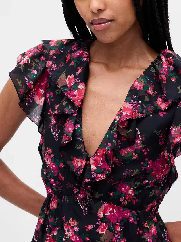 Robe longue à encolure en V et volants