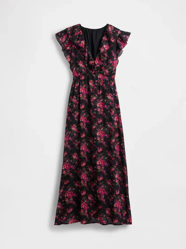 Robe longue à encolure en V et volants